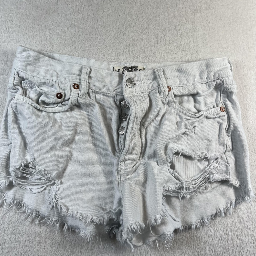 We The Free low Rise white Shorts Womens 27 Denim Cut Distressed Button Raw Hem